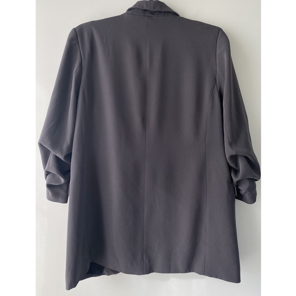 H&M Ruched Sleeve Blazer Jacket M Grey Open Front Career Minimalist - Picture 4 of 10